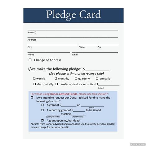 Pledge Card Template Example