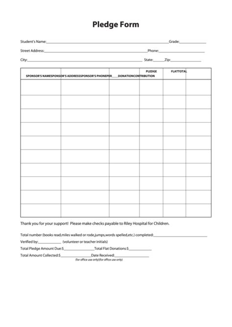 Pledge Sheet Template Example 1