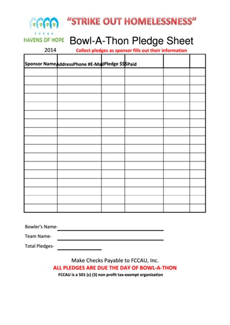 Pledge Sheet Template Examples