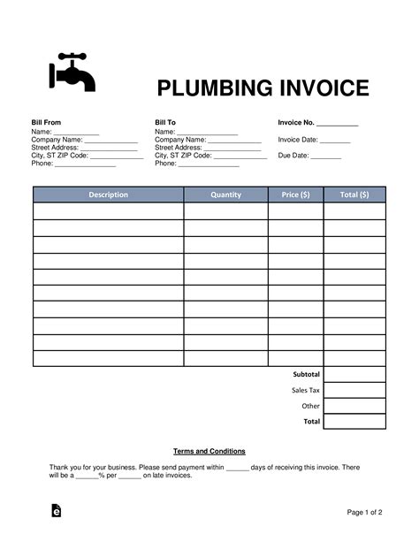 Plumbing Invoice Template Example