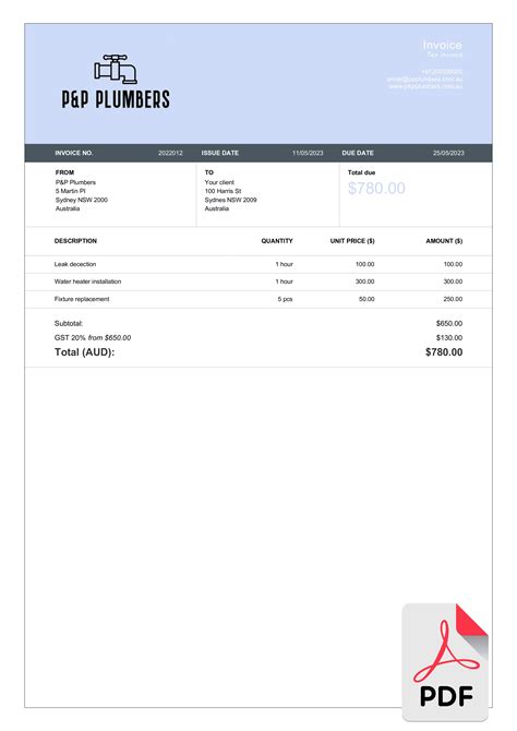 Plumbing Invoice Template Builder