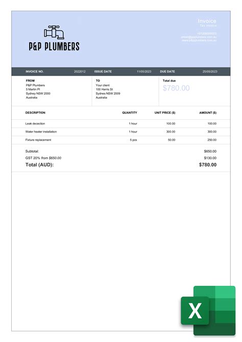 Plumbing Invoice Template Excel