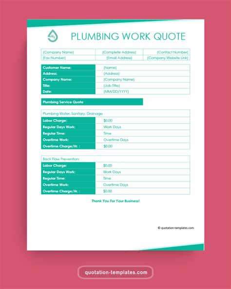 Plumbing Quote Template Design in Microsoft Word