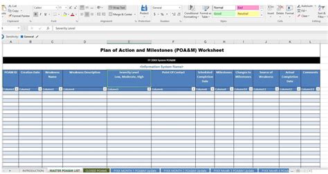 POA&M Template Excel