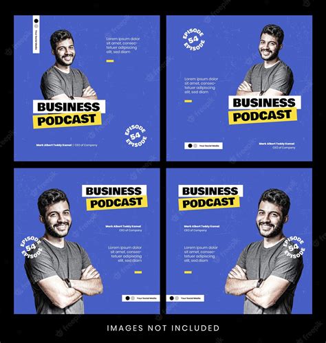 A screenshot of a podcast's Instagram post template design featuring an episode announcement with a colorful background