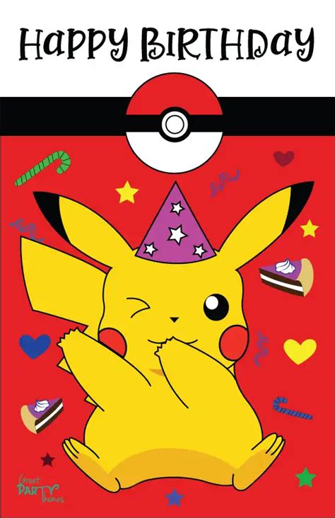 Pokémon birthday card printable with Poké Balls