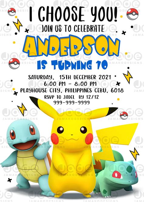 Pokémon Birthday Invitation Designs with Eevee