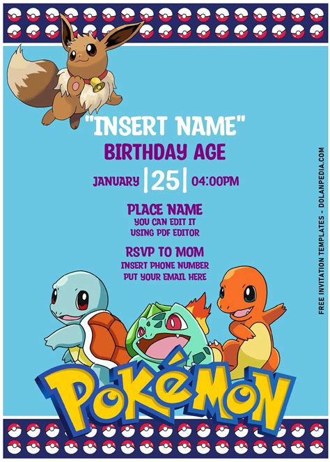 Pokémon birthday invitation template featuring Squirtle