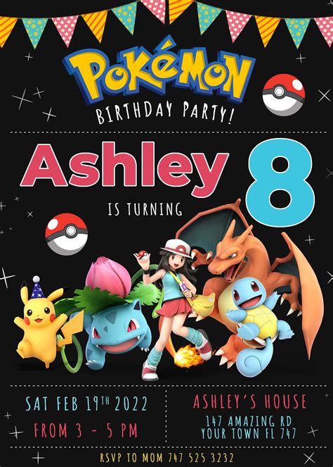 Pokémon Birthday Invitation Templates with Squirtle