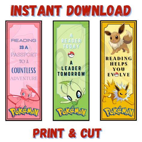 Pokémon bookmark printables for adults