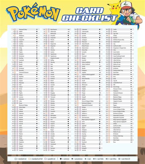 Pokémon Card Checklist Printables