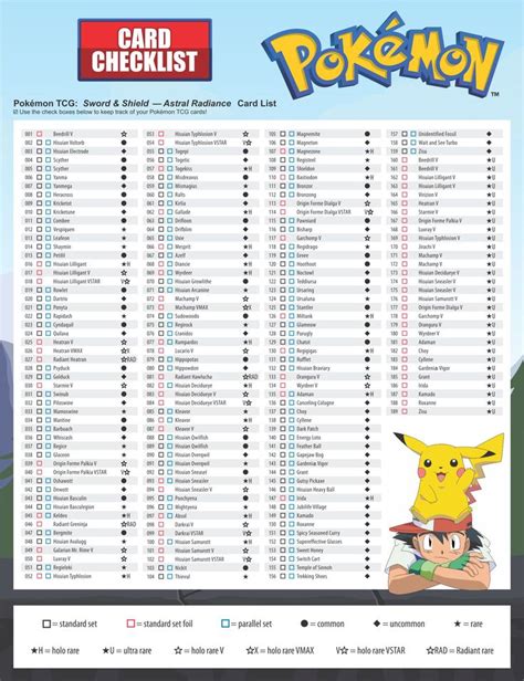 Pokémon Card Checklist Printable