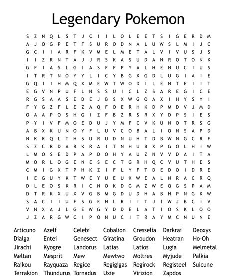 Pokemon legendary word search