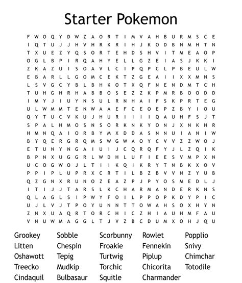 Pokemon starter word search