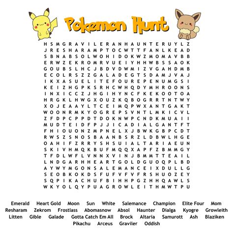 Pokemon types word search