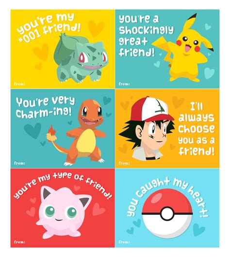 Pokémon Valentine's Day printable cards for kids