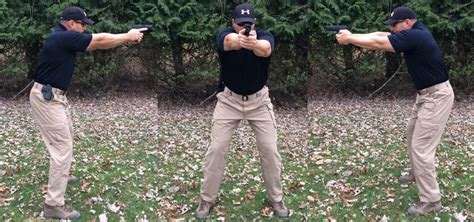 Police Officer in Shooting Position with Pistol