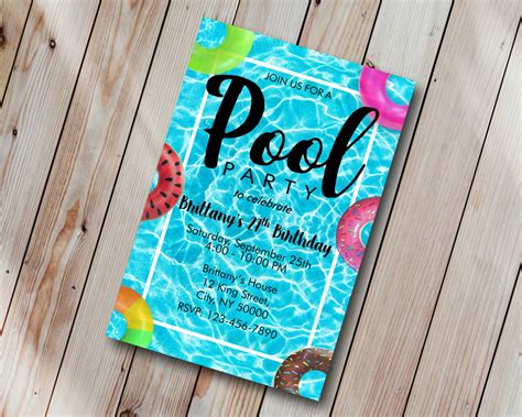 Pool Birthday Party Invitation Card