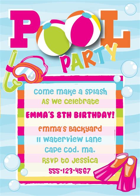 Pool Birthday Party Invitation Wording