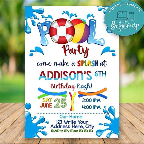 Pool Party Invitation Template 2