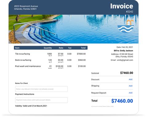 Pool Service Invoice Template Example