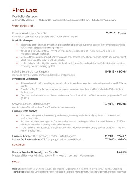 Portfolio Manager Resume Template