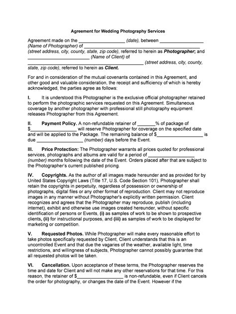 Portrait Photography Contract Template