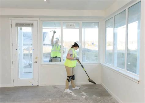 Post-construction cleaning team at work