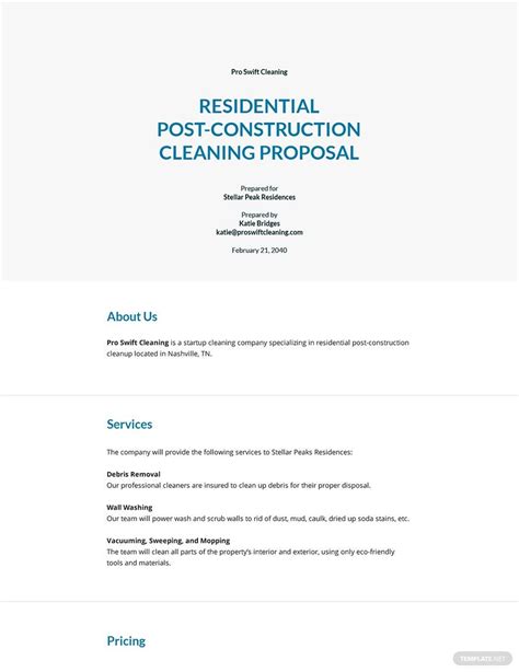 Post-construction cleaning bid template example