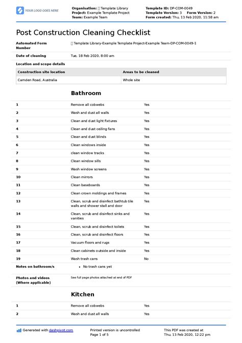 Post-construction cleaning checklist and schedule