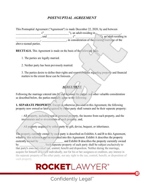 postnuptial agreement template free