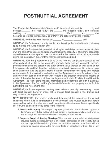 postnuptial agreement template pdf