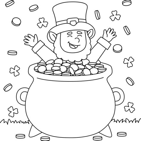 Pot of Gold Coloring Pages for Kids with Leprechaun