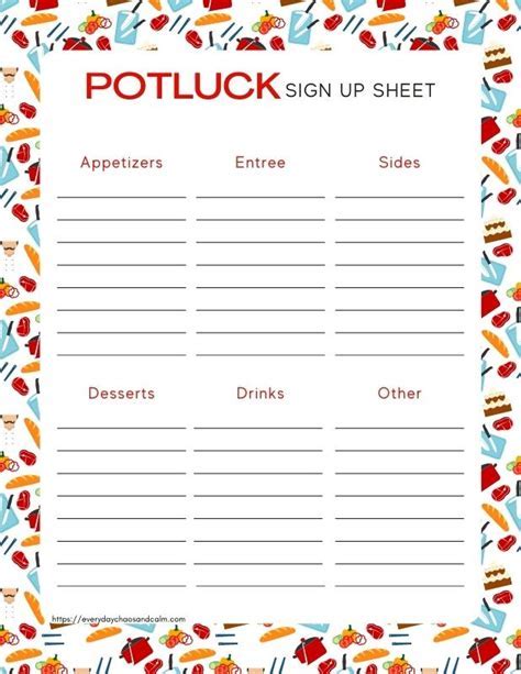 Potluck Sign-in Sheet Templates