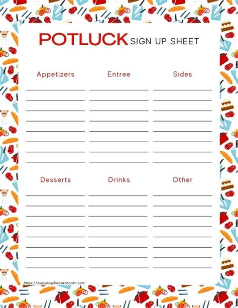 A picture of a potluck sign up sheet template with dietary restrictions