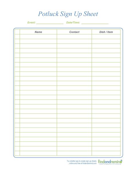 Potluck Sign-up Sheet Template 9