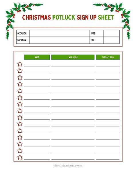 Potluck Sign Up Template