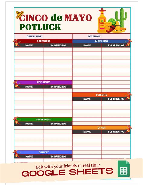 Potluck sign-up sheet template with images or icons