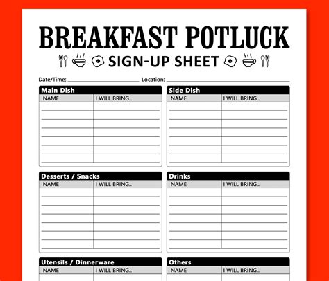 Example of a potluck organizer Google Sheets template