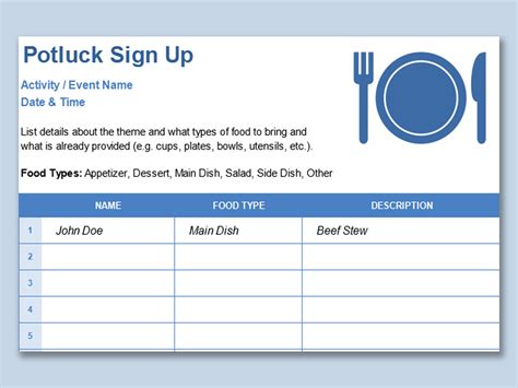 Potluck template excel