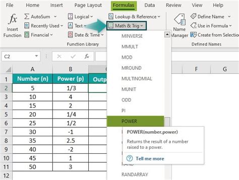 Power Function in Excel