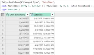 Converting Unix Timestamp in Power Query Editor Example