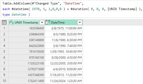 Converting Unix Timestamp in Power Query Editor