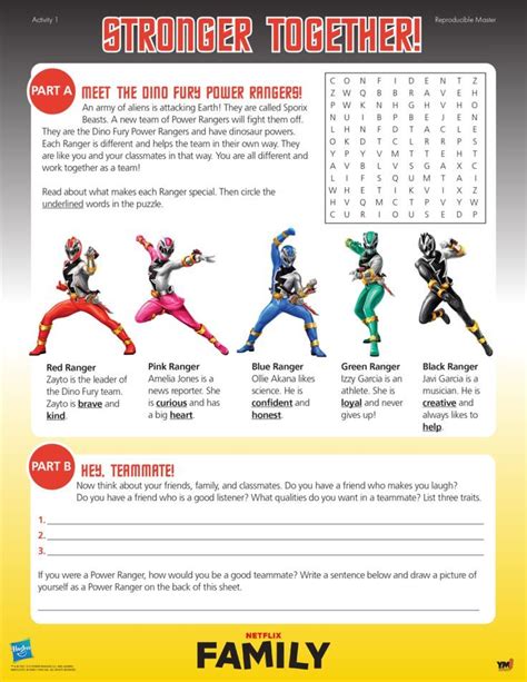 Power Rangers activity sheets