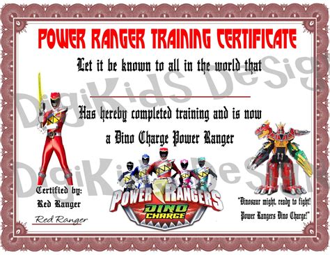 Power Rangers certificates