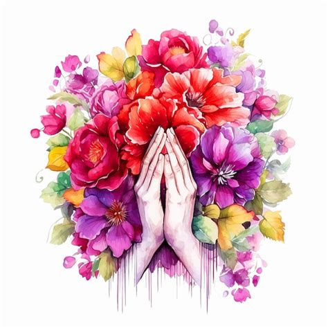 Praying hands surrounded by flowers