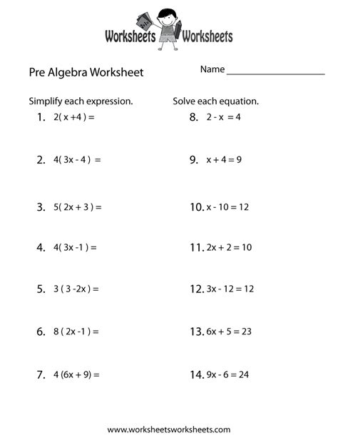 Pre Algebra Worksheet Image