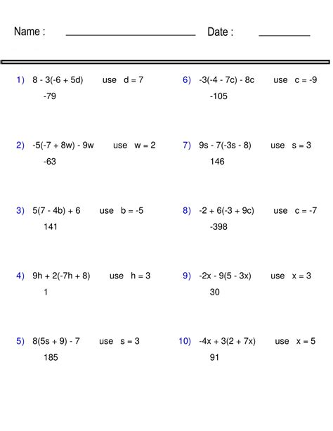 Pre Algebra Worksheet Image 1