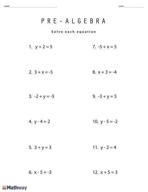 Pre Algebra Worksheet Image 2