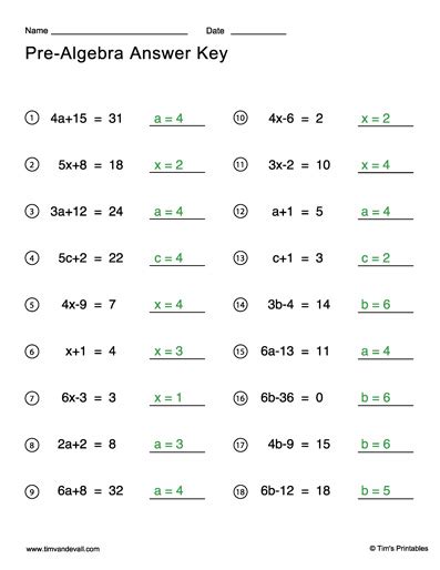 Pre Algebra Worksheet Image 4